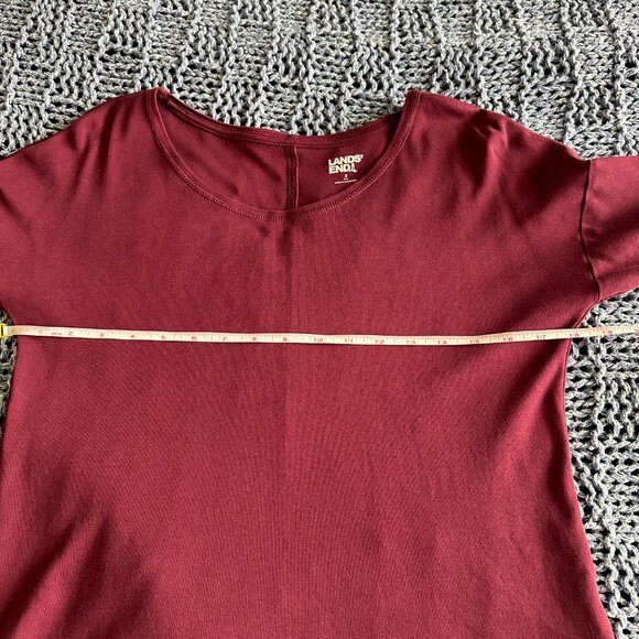 Lands' End Women's Top Burgundy Red Cotton Modal Elbow Sleeve Balletneck - Picture 8 of 8